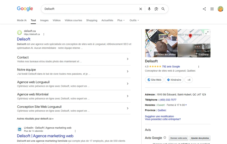Résultats Google de Delisoft